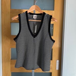 Maeve Black and White Striped V-Neck Tank Top
